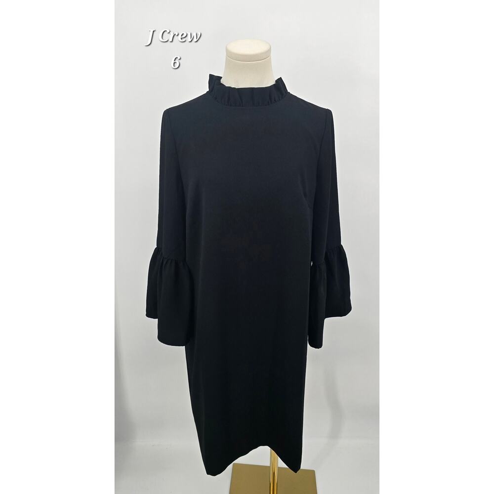 J.Crew Ruffle Neck Shift Dress – Black – Size 6